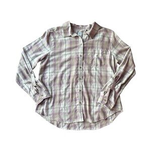 Prana Women’s Plaid Flannel Long Sleeve Shirt NWOT Lavender/Beige/Cream